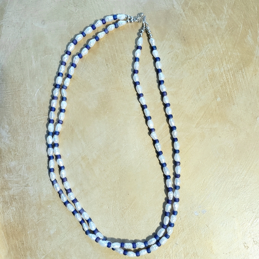Freshwater Pearl Double Strand Silk Necklace